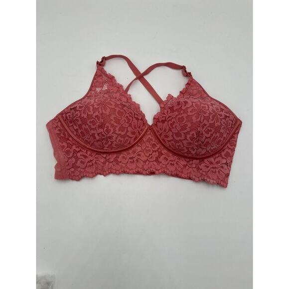 Maidenform Bralette Womens 38C Lace Longline Coral Pink Adjustable Straps Coral - Picture 1 of 6